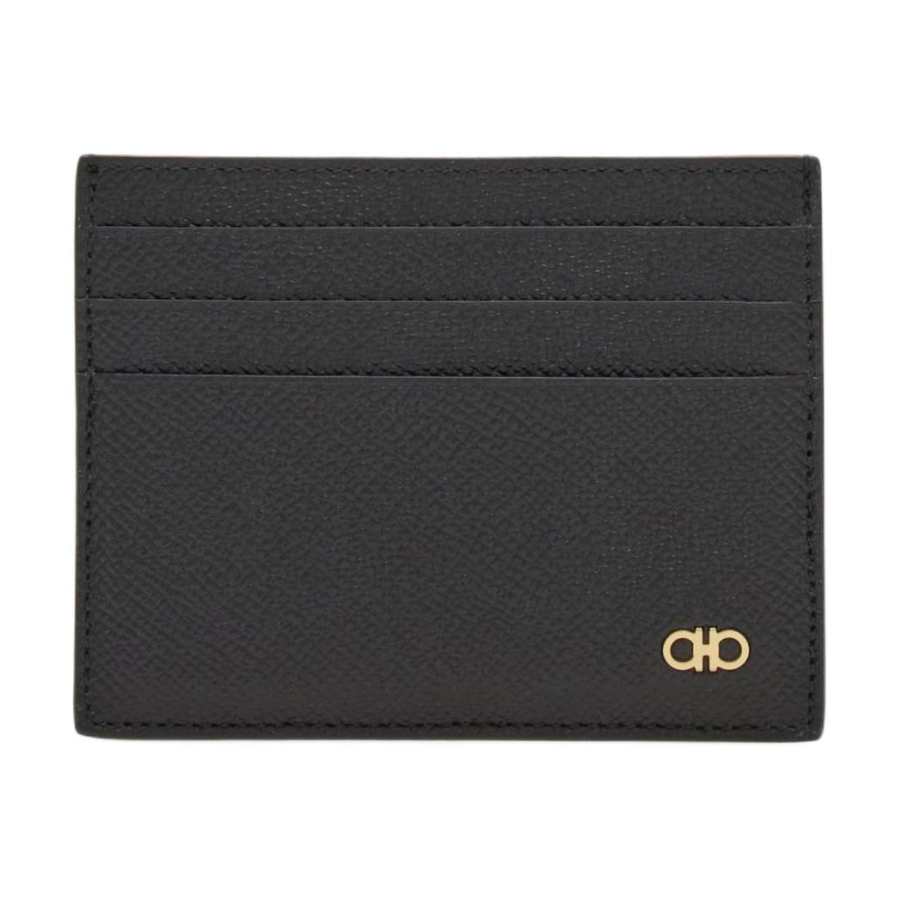 FERRAGAMO Gancini Hammered Texture Calfskin Card Holder Card Holder Men's Black