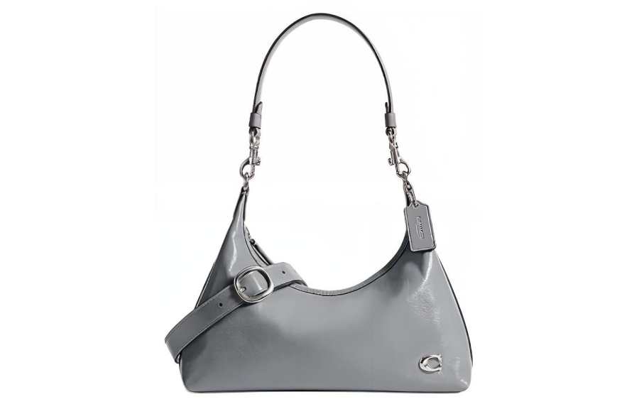 COACH Juliet Cow Leather Portable Crossbody Bag, Shoulder Bag Large Women's Gray Blue