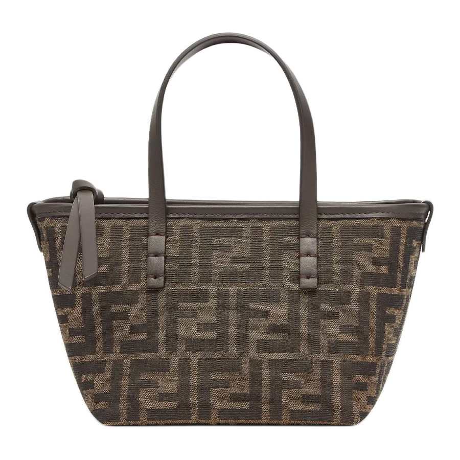 FENDI FF Polyamide, Polyurethane, Cotton, Resin With Cow Leather Tote Bag, Shopping Bag, Handbag Mini Women's Brown