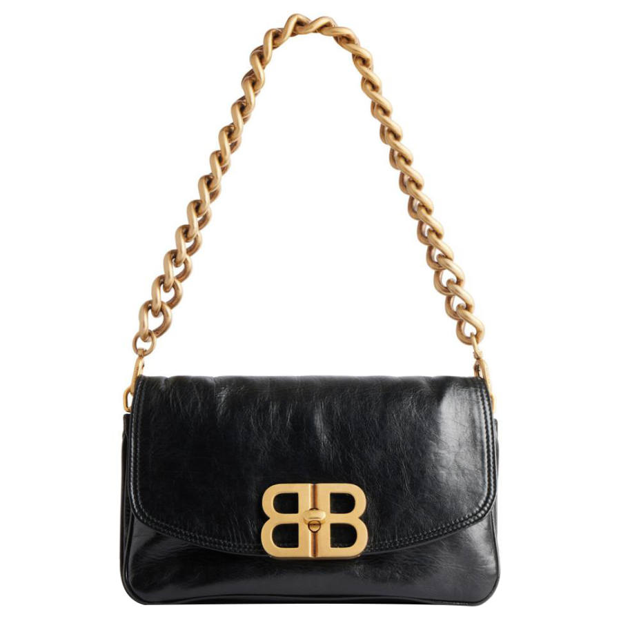 Balenciaga Logo Calfskin Small Handle Shoulder Bag Women's Black