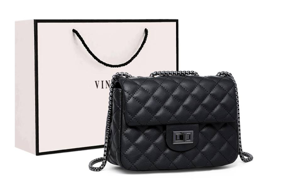 VINEY Cow Leather Crossbody Bag, Shoulder Bag Regular Women's Classic Black