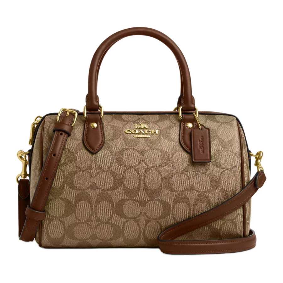 COACH Rowan Coated Canvas With Recycled Leather Handbag Large Women's Khaki & Saddle Brown