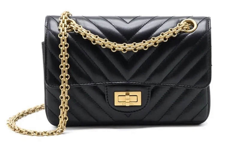 CHANEL Twill Cow Leather Material Gold Metal Flap Bag, Chain Crossbody Bag, Shoulder Bag Mini Women's Black