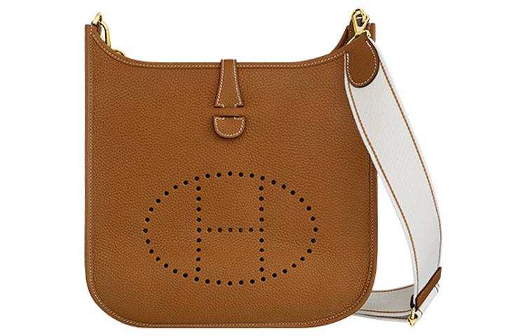 HERMES Evelyne Clemence Bullock Leather Crossbody Bag, Shoulder Bag 29 Women's Brown & White