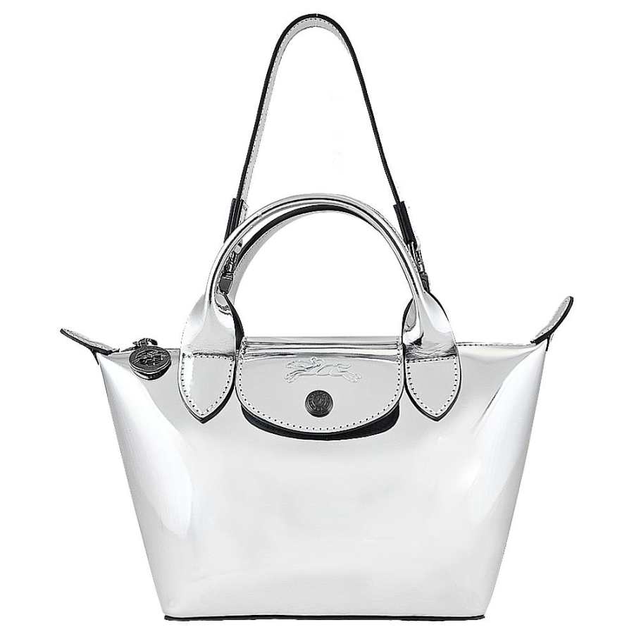 LONGCHAMP LONGCHAMP Le Pliage Cuir Canvas Handbag Mini Women's Silver