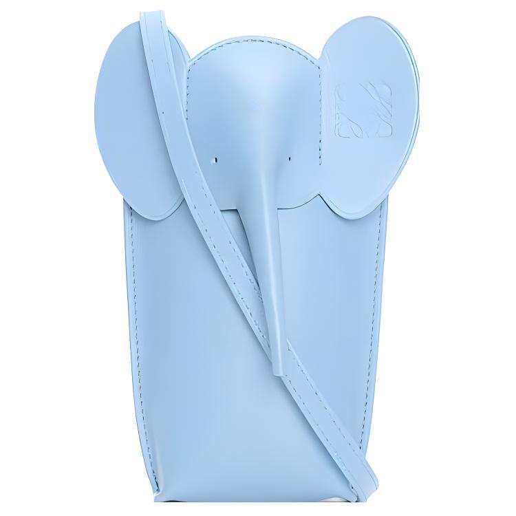LOEWE Elephant Pocket Cow Leather Cell Phone Pouch, Crossbody Bag, Shoulder Bag Women's Gray Blue