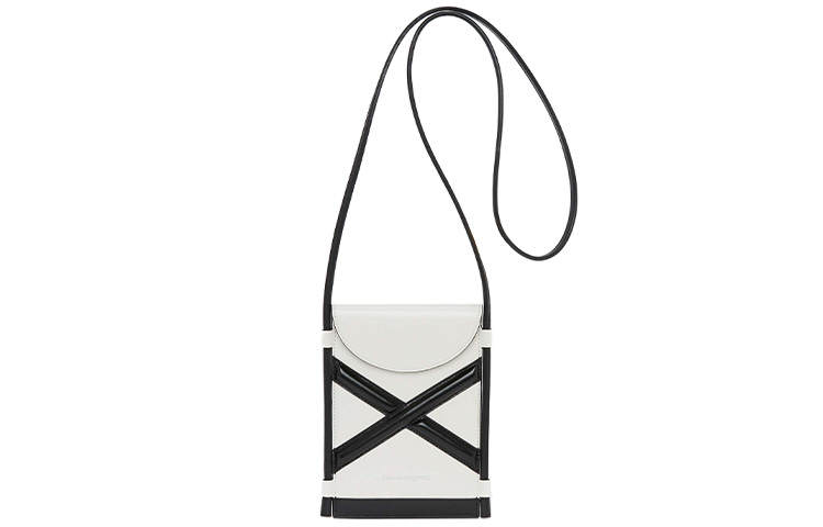 Alexander McQueen Curve Micro Cow Leather One Shoulder Handbag, Crossbody Bag Women's Ivory White/Black