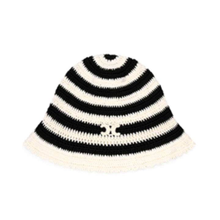 CELINE CELINE Triomphe Striped Cloche Beanie In Crocheted Cotton