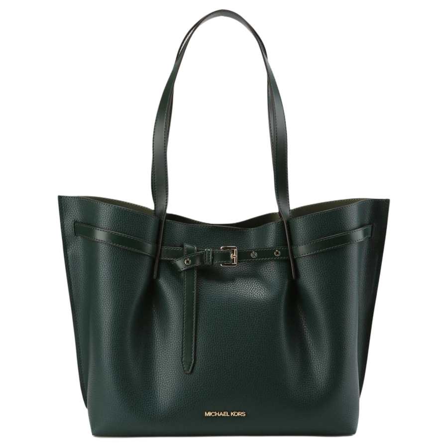 MICHAEL KORS Emilia Split Cow Leather Tote Bag, Shopping Bag, Handbag, Shoulder Bag Women's Dark Green