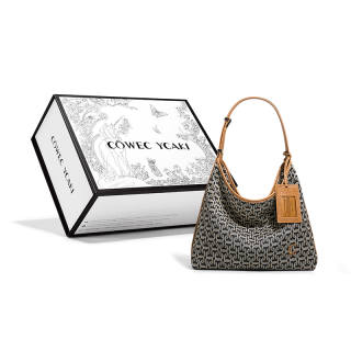 COWEC YCAKI Fabric, Artificial Leather Shoulder Bag Large Women's Black