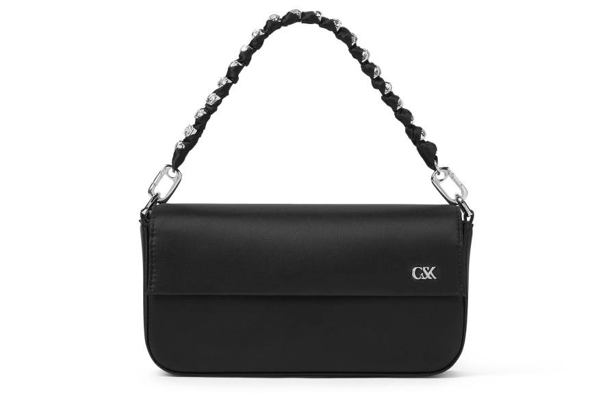 CHARLES&KEITH Cow Leather, Textile One Shoulder Handbag Small Women's Noir Black/Light Pink Light Pink