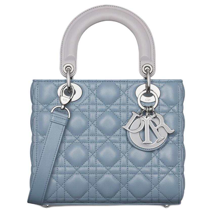 DIOR Lady Dior Leather Shoulder Bag, Crossbody Bag, Handbag Small Women's Gray & Slate Blue
