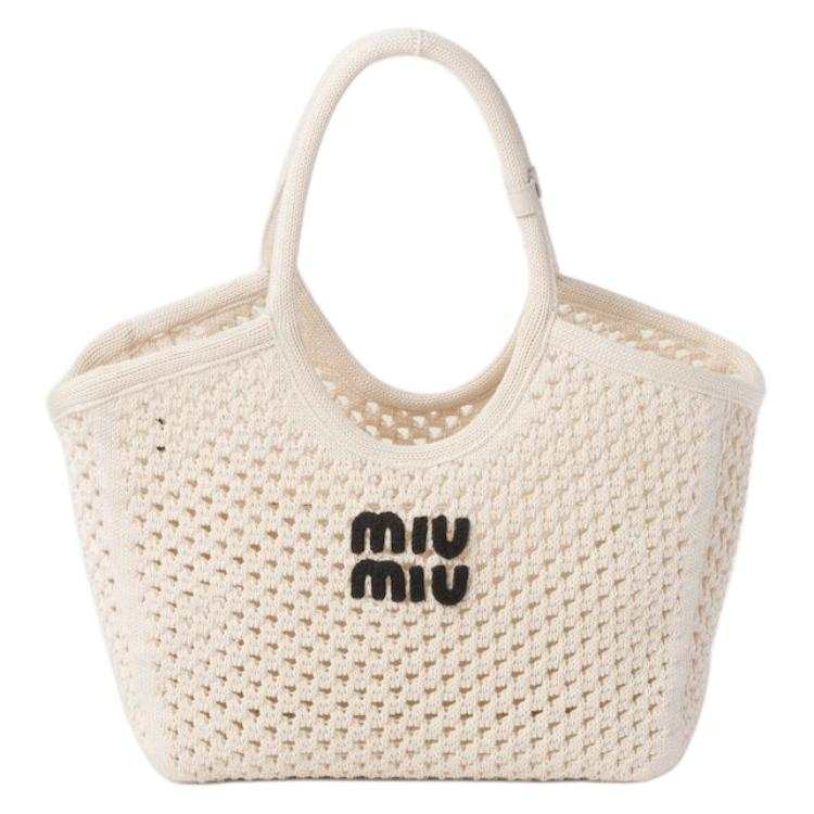 MIU MIU Fabric Handbag Unisex Chalk White