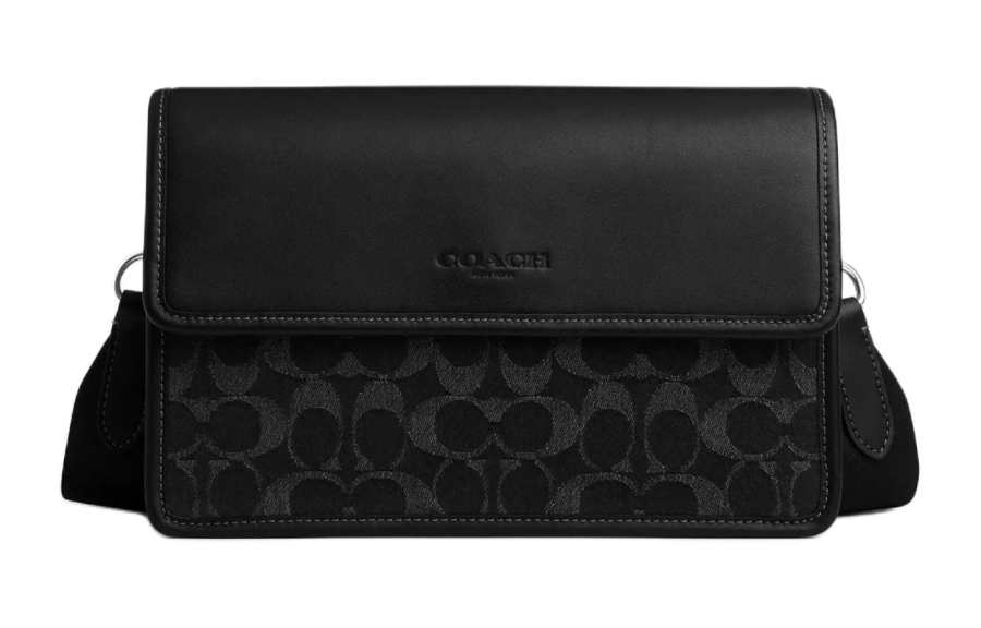 COACH Turner Iconic Denim With Smooth Calfskin Crossbody Bags Medium Men's Black