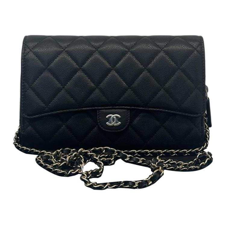 CHANEL WOC Leather With Litchi Grain Calfskin Shoulder Bag, Crossbody Bag Women's Black