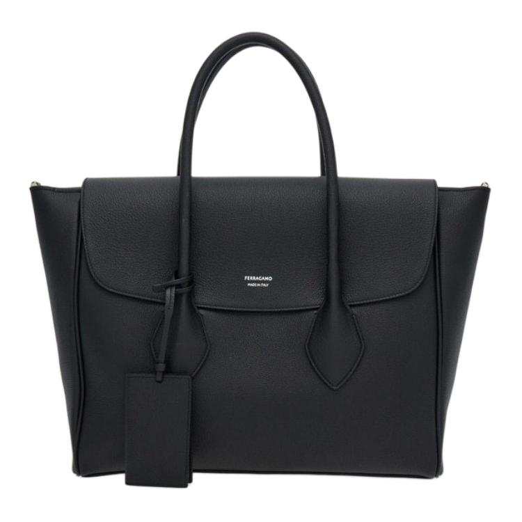 FERRAGAMO Hammered Texture Calfskin One Shoulder Crossbody Handheld Briefcase Men's Black