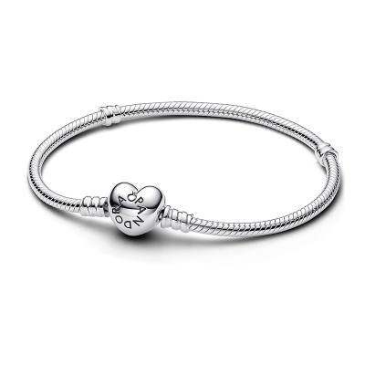 Pandora Moments Heart Clasp Snake Chain Bracelet Silver