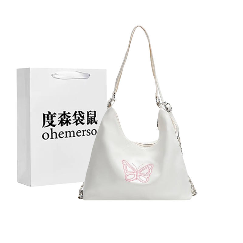 DUSENDAISHU Pu Crossbody Bag, Shoulder Bag Regular Women's White/Black/Silver