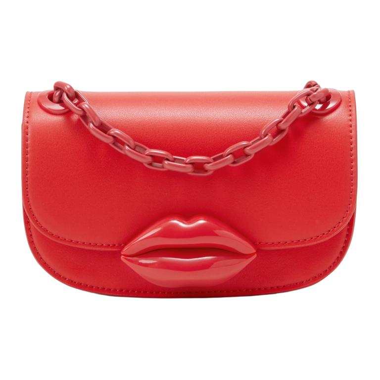 CHARLES&KEITH PU, Textile Mixture Small Square Bag, Portable Crossbody Bag, Shoulder Bag Women's Black/Red