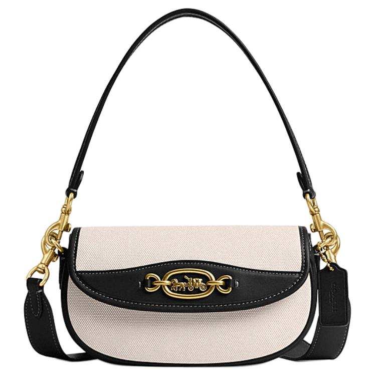 COACH Harley Fabric With Cow Leather Portable Crossbody Bag, Shoulder Bag Medium Women's Saltstone & Black