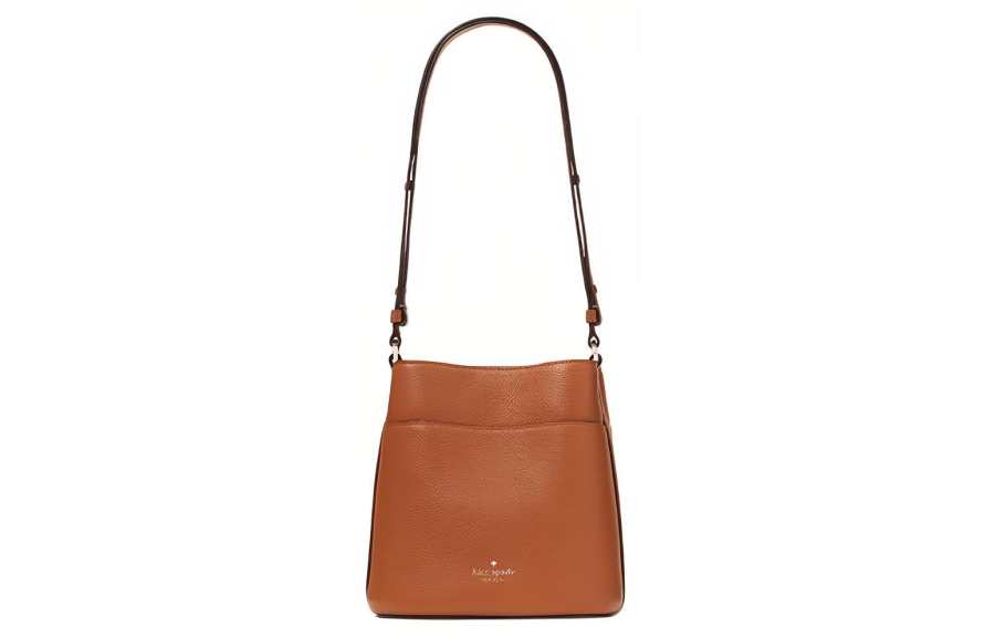 Kate Spade Leila Cow Leather Bucket Bag, Handbag, Shoulder Bag, Crossbody Bag Small Women's Brown
