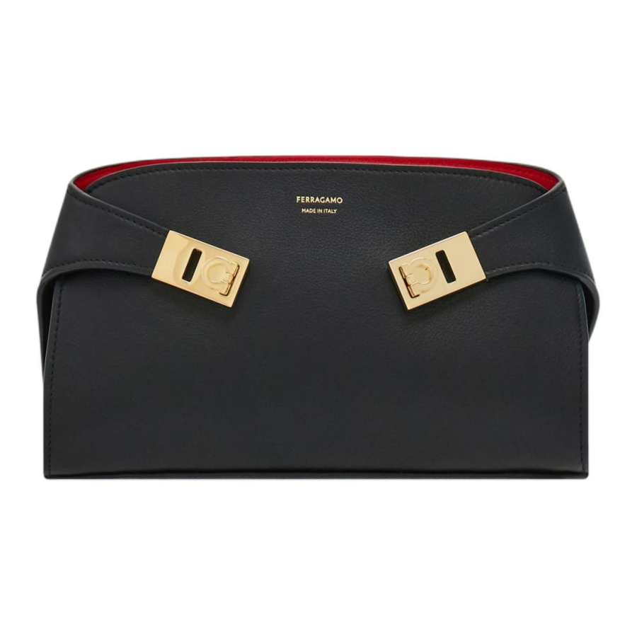 FERRAGAMO Calfskin Shoulder Bag, Crossbody Bag Mini Women's Black & Flame Red