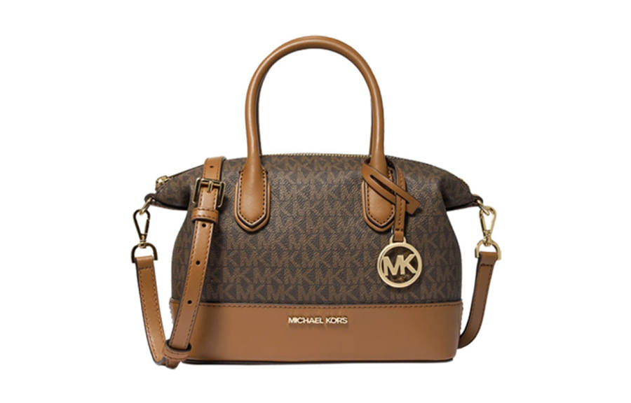 MICHAEL KORS Hyde Monogram Artificial Leather Tote Bag, Shopping Bag, Handbag Small Women's Dark Brown/Acorn Brown