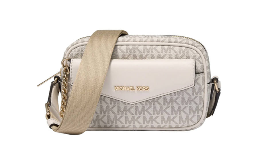 MICHAEL KORS Maisie Monogram Artificial Leather Crossbody Bag Camera Bag Small Women's Vanilla White/Milk White