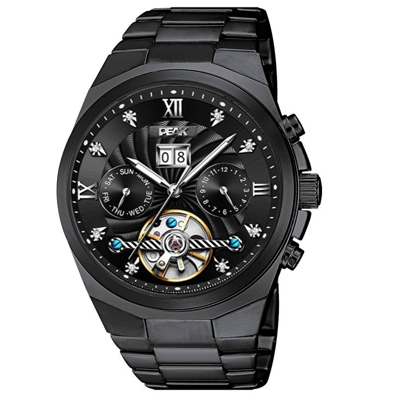PEAK Interstellar Series Mechanical Movement Stainless Steel Watchband Watch Men's Watches Black Dial
