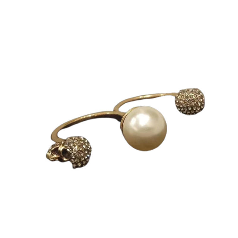 Alexander McQueen Alexander McQueen Pearl Skull Embellished Double Ring