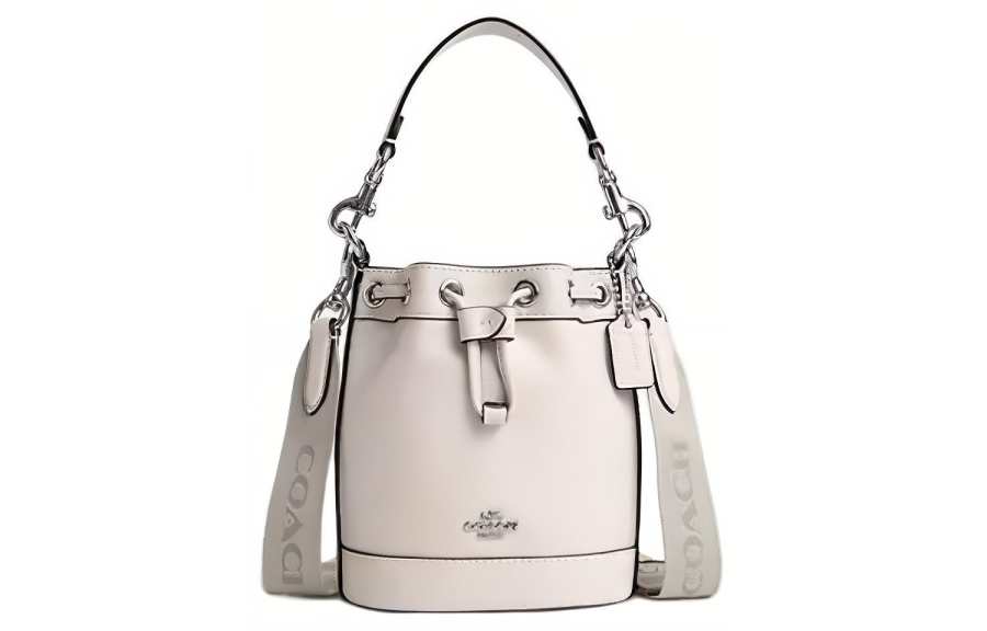 COACH Bucket Cow Leather Bucket Bag, Shoulder Bag, Crossbody Bag, Handbag Mini Women's Silver & Chalk