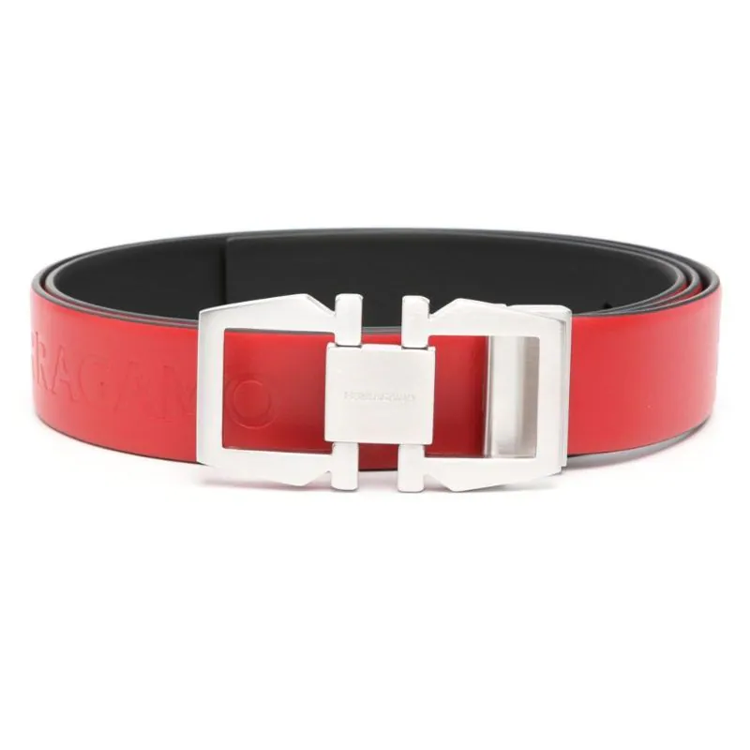 Ferragamo FERRAGAMO Calfskin Leather Belts Men's Red/Black Width 3.2cm