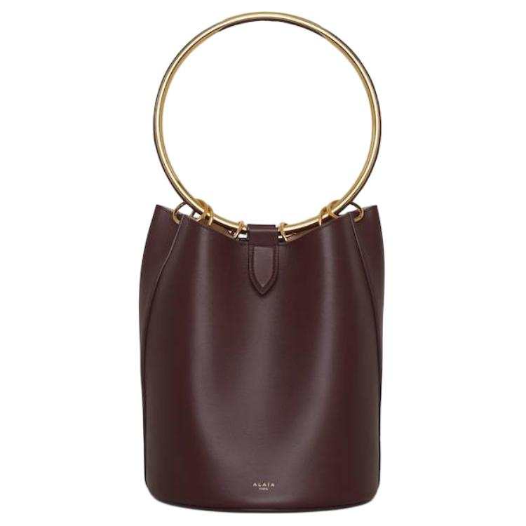 Alaia Calfskin & Brass Bucket Bag, One Shoulder Handbag Large Women's Chocolate