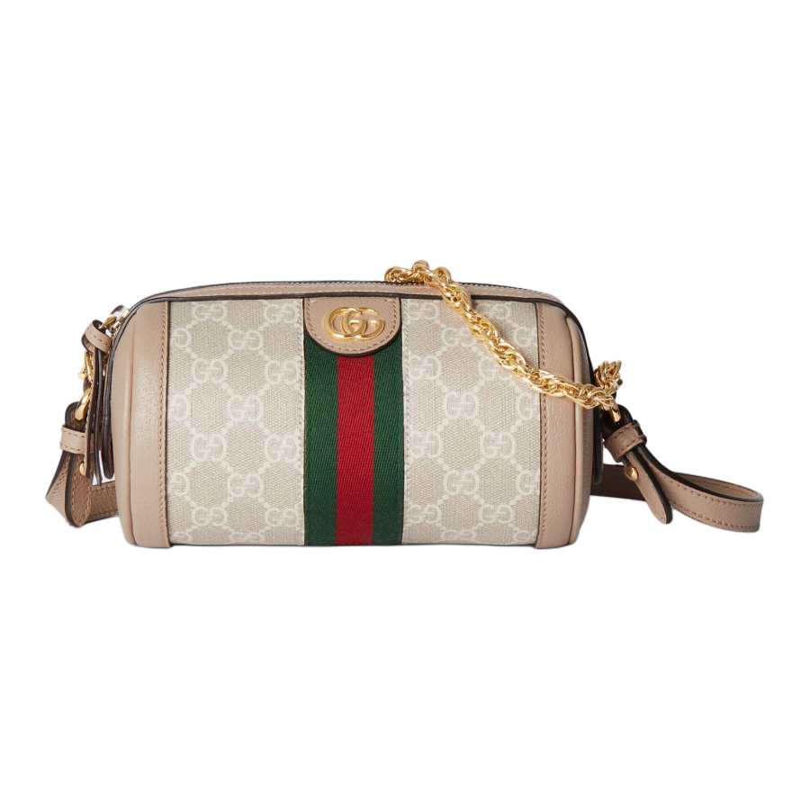 GUCCI Ophidia Supreme Canvas With Leather Trim Cylinder Bag, Portable Crossbody Bag, Shoulder Bag Women's Beige & White