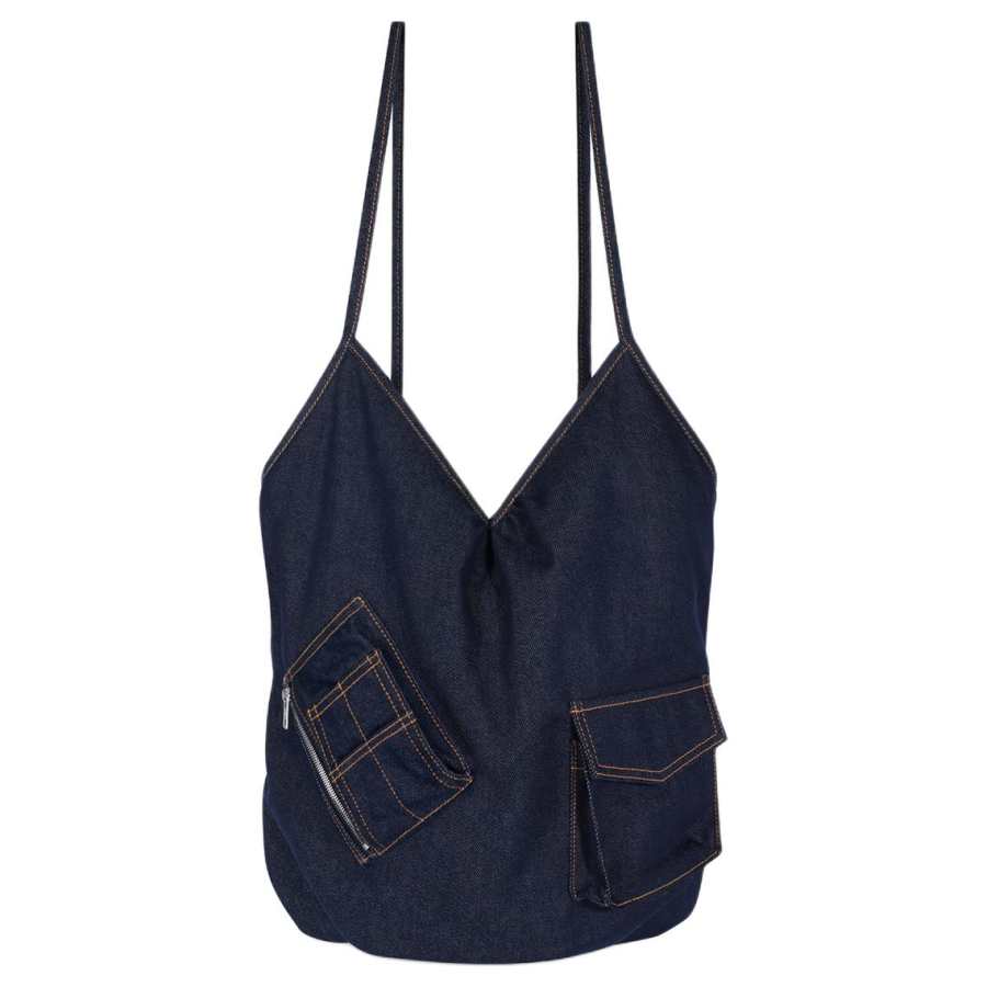 WE11DONE Denim One Shoulder Handbag Women's Marine Blue