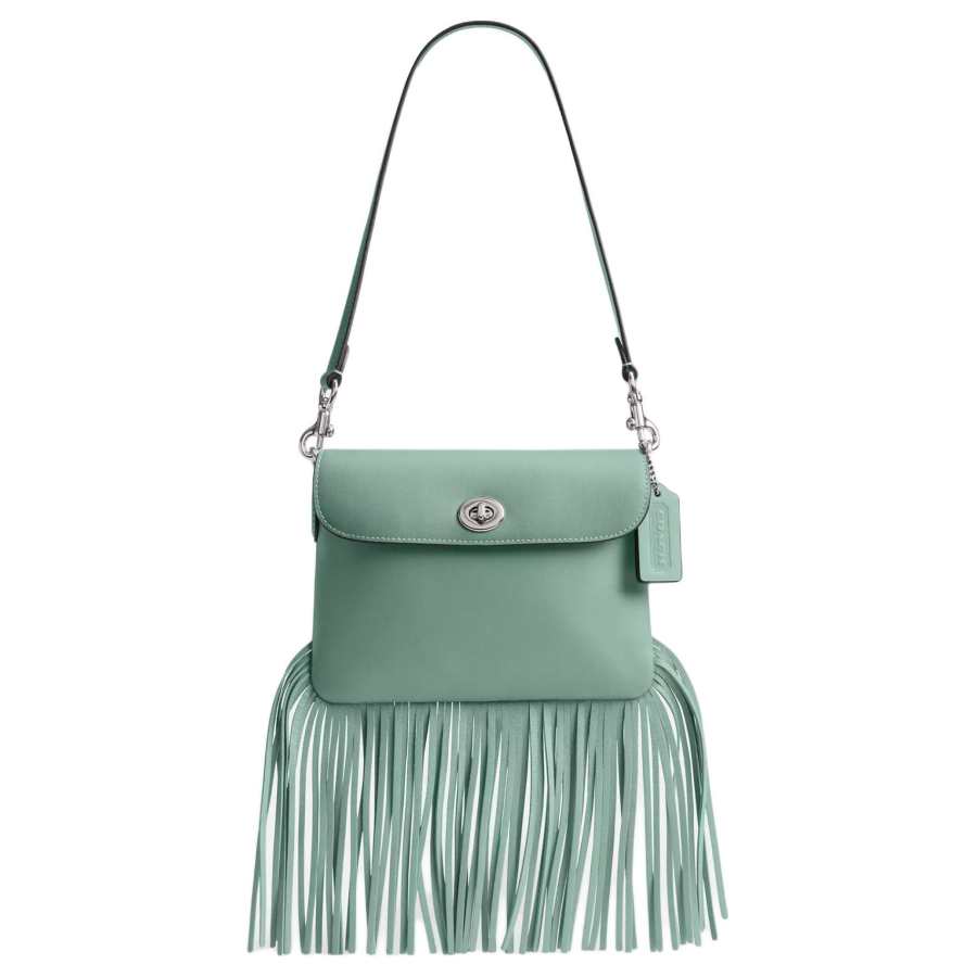 COACH 1964 Fringe Suede Fringe Bag, Handbag, Shoulder Bag Small Women's Aquamarines Stone Color
