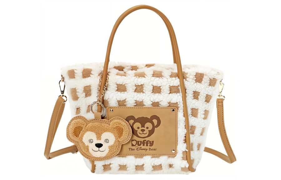 Disney Duffy Polyurethane Shendi, Plush Tote Shoulder Bag, Crossbody Bag, Handbag Regular Women's Khaki & White