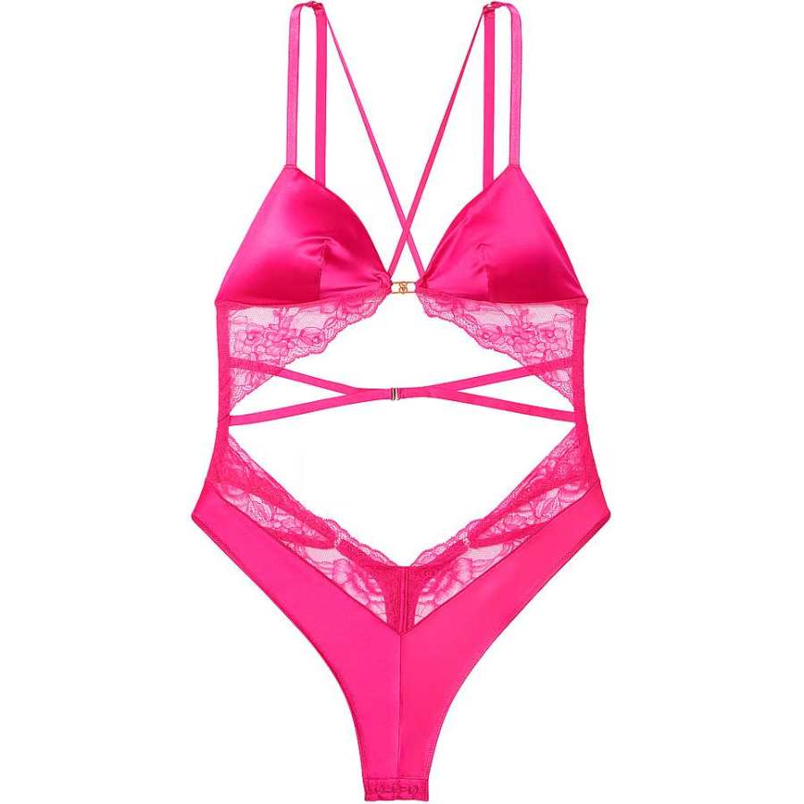 Victoria's Secret Satin & Lace Triangle Teddy/Forever Pink Jumpsuit Women's Pink