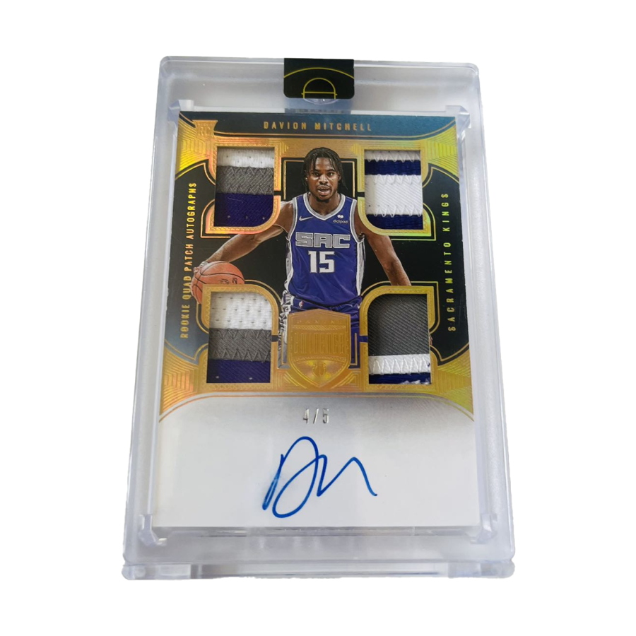 PANINI Davion Mitchell 21 22 Kings, Big Real Gold, Rookie RPA Signed 4 Window Jersey Patch Rc Star Card, Card Pass
