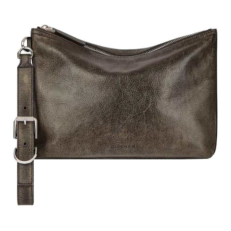 Givenchy GIVENCHY Voyou Distressed Leather Clutch Men's Beige & Brown