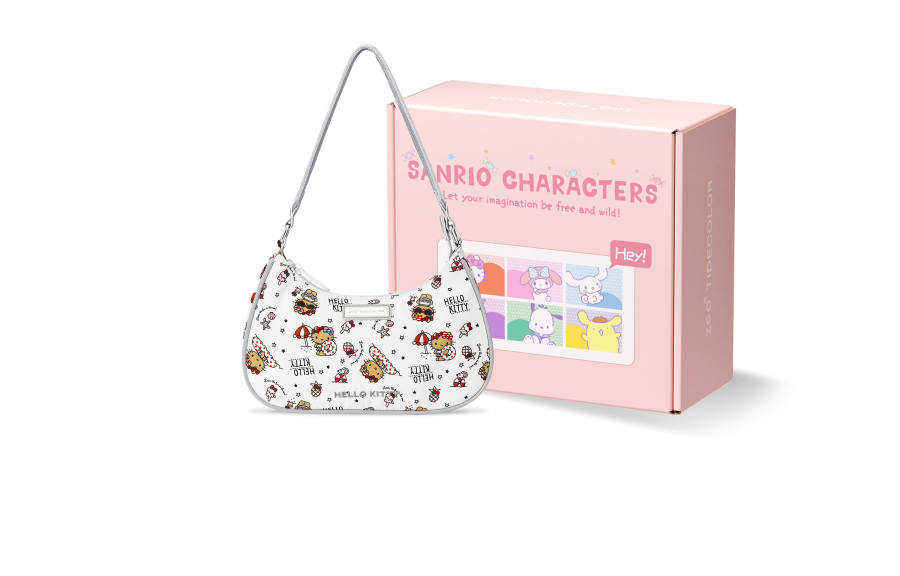Zgo Sanrio, Black Leather Hello Kitty Collection Hello Kitty Polyester Shoulder Bag Small Women's Gray