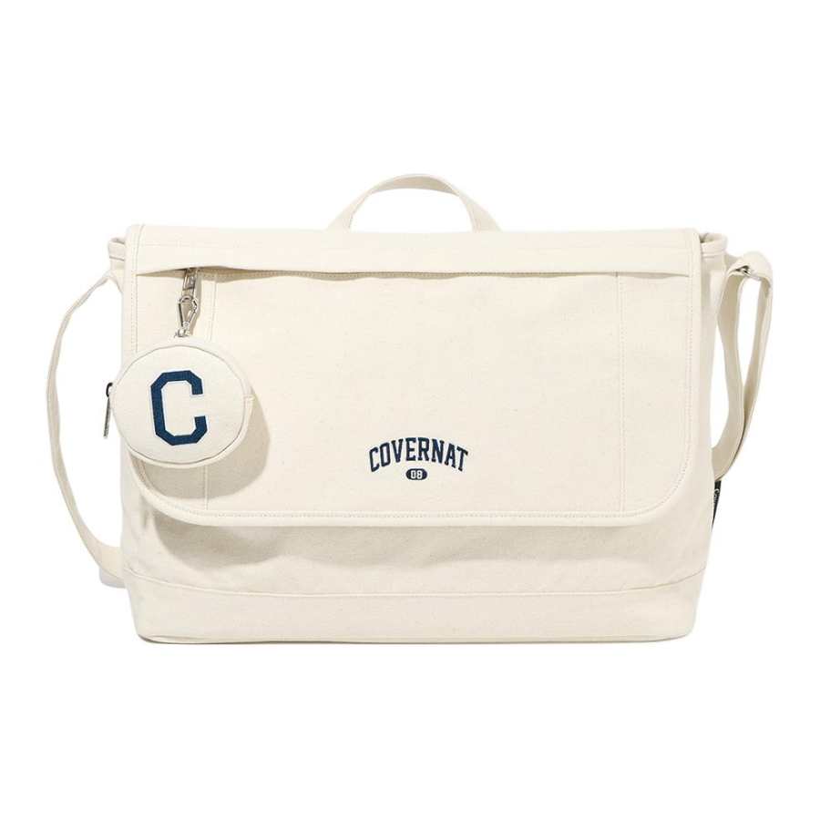 COVERNAT Cotton Messenger Bag, Crossbody Bag, Shoulder Bag Unisex Ivory