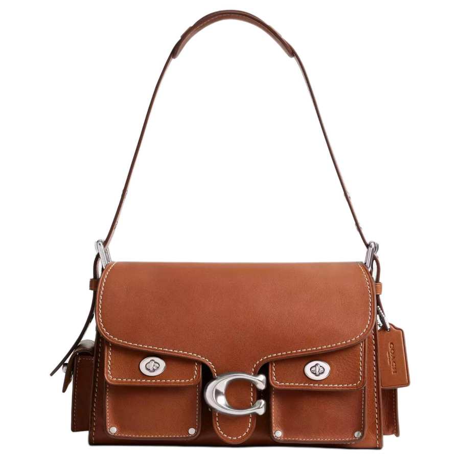 COACH CargoSoft Tabby Grain Leather Shoulder Bag Biker, One Shoulder Handbag Medium Women's Red Brown