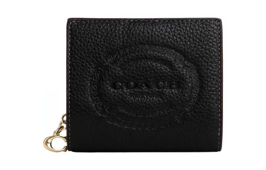 COACH Heritage Leather Coin Purse Women's Black