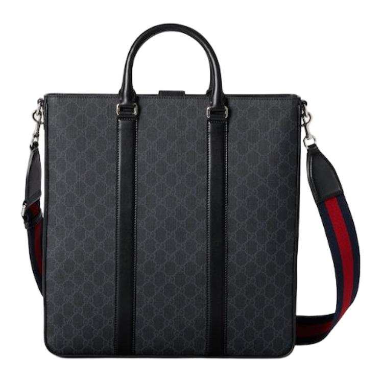 GUCCI Canvas Tote Bag, Shopping Bag, Handbag Medium Men's Black