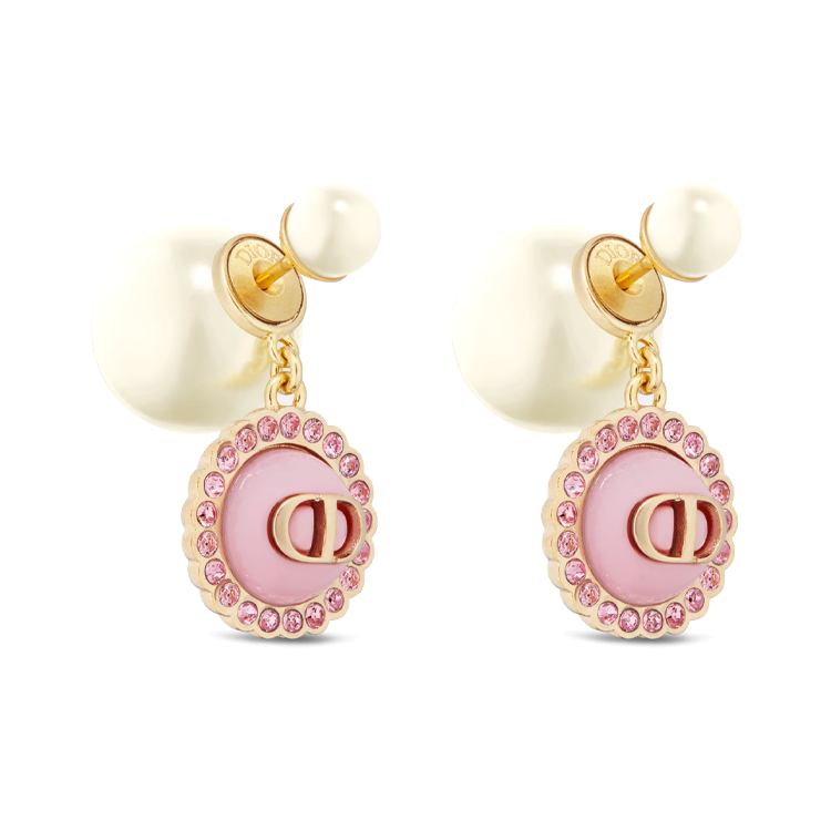 DIOR Metal, Glass, Resin Pearl Stud Earrings Women's Gold