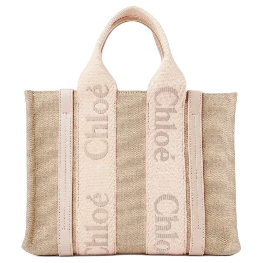 Chloé Chloe Woody Linen With Calfskin Tote Bag, Shopping Bag, Shoulder Bag, Crossbody Bag, Handbag Small Women's Wild Gray