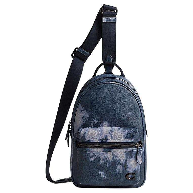 COACH Charter Pebbled Leather Shoulder Bag, Crossbody Bag Small Men's Midnight Marine Blue Multicolor