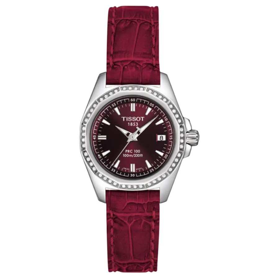 TISSOT Quartz Movement 100m Waterproof Women's Watch 28mm Red Watch Dial Stainless Steel Case