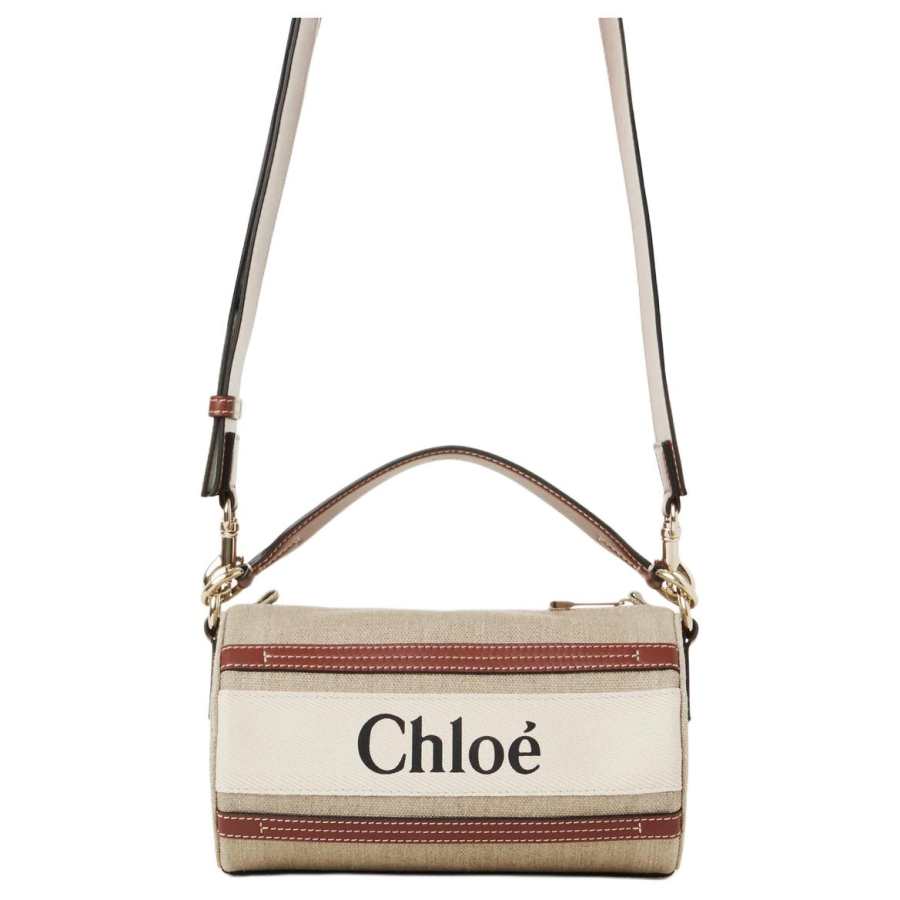 Chloé Chloe Linen Canvas With Calfskin Canvas Bag, Crossbody Bag, Shoulder Bag Women's White & Brown